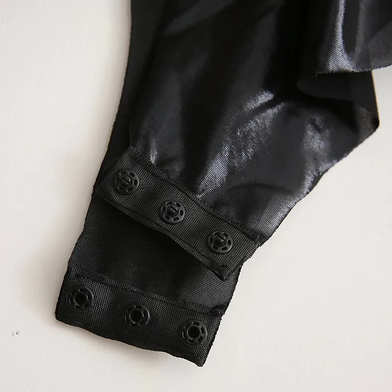 Женский Облегающий комбинезон из ПУ кожи с длинным рукавом |