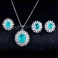 kofsac new luxury zircon blue crystal 925 silver pendant necklaces rings earrings jewelry sets for women anniversary accessories