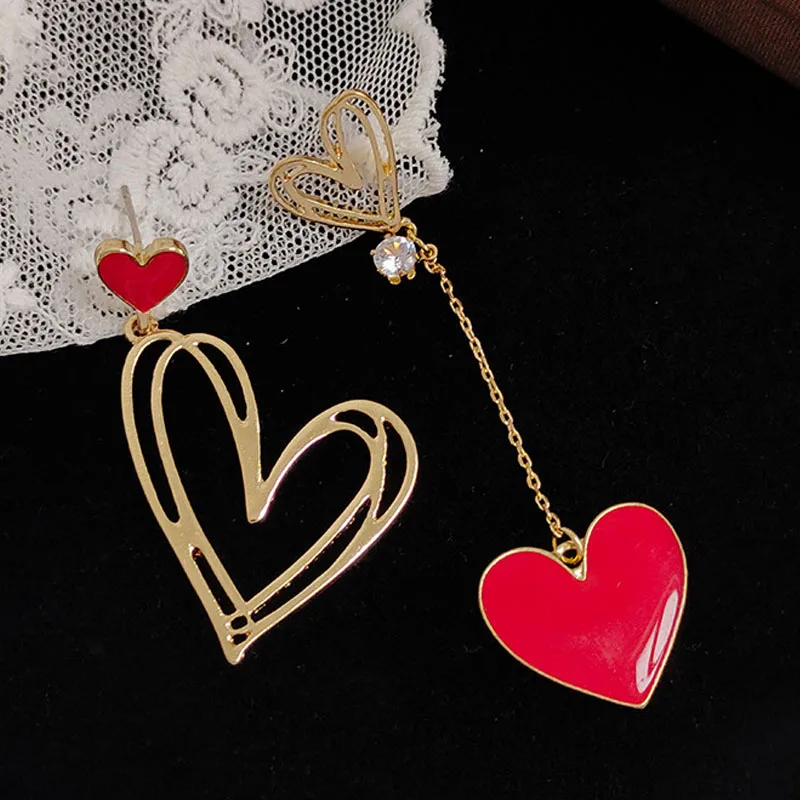 

Korean Fashion Jewelry Earrings Asymmetric Love Earrings Statement Earrings Tassel Heart-shaped Long Earrings Women Earrings