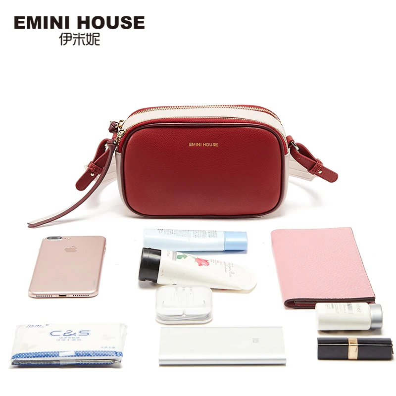 EMINI HOUSE, женская сумка с зернистой текстурой личи, с клапаном, спилок, со вставками, в полоску, сумки через плечо для женщин, двойная молния, женские сумки-мессенджеры