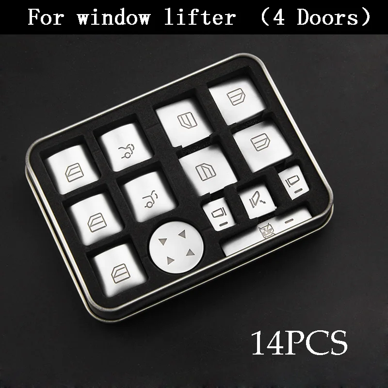 window lifter 14pcs Рулевое колесо сиденье Кнопка регулировки крышки наклейки для Mercedes Benz A B C E класс W204 W212 GLA X156 CLA C117 GLE W166 ML GL - Название цвета: window lifter 14pcs