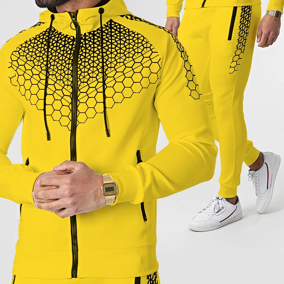 

Tracksuit Men Sets Spring Autumn printing Hooded jackets Casual 2 Piece Set Joggers Running sport suit men