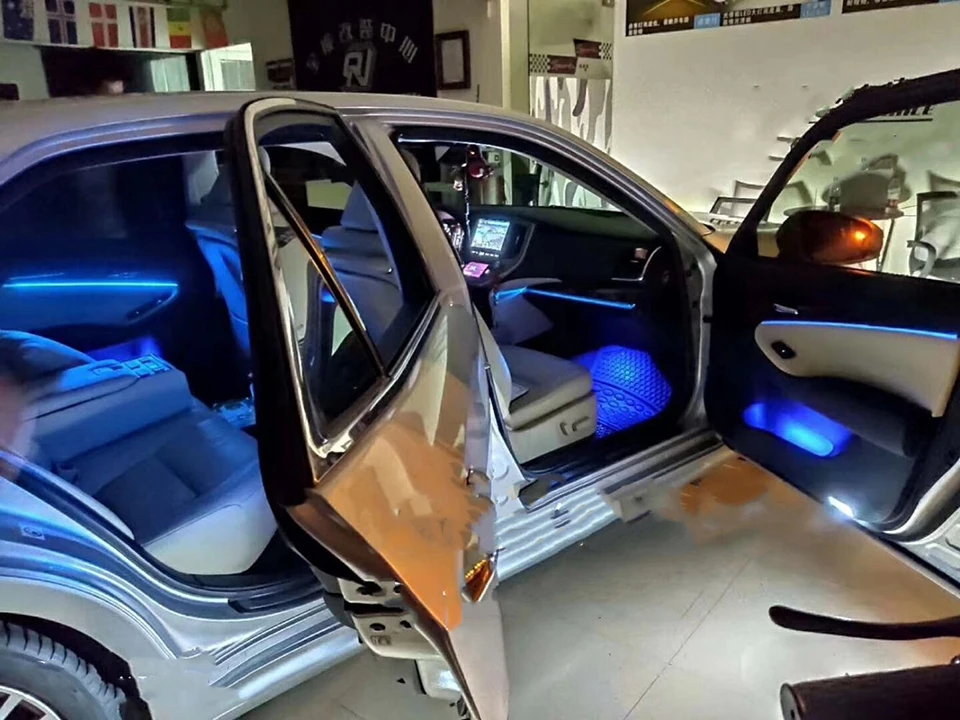 10 в 1 RGB светодиодный светильник 8 м для украшения интерьера автомобиля волоконно-оптический светильник с помощью приложения управление 12 В декоративные атмосферные лампы универсальные