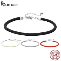 bamoer 925 sterling silver black basic braided bracelet white four colors gray red mixed bracelet for women diy fashion jewelry