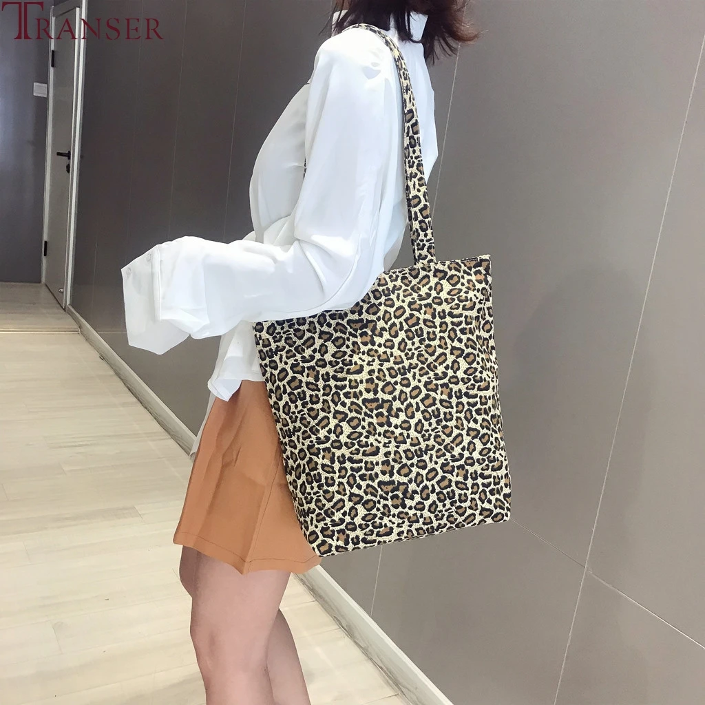 Фото Женская Холщовая Сумка с леопардовым принтом Повседневная сумка на плечо