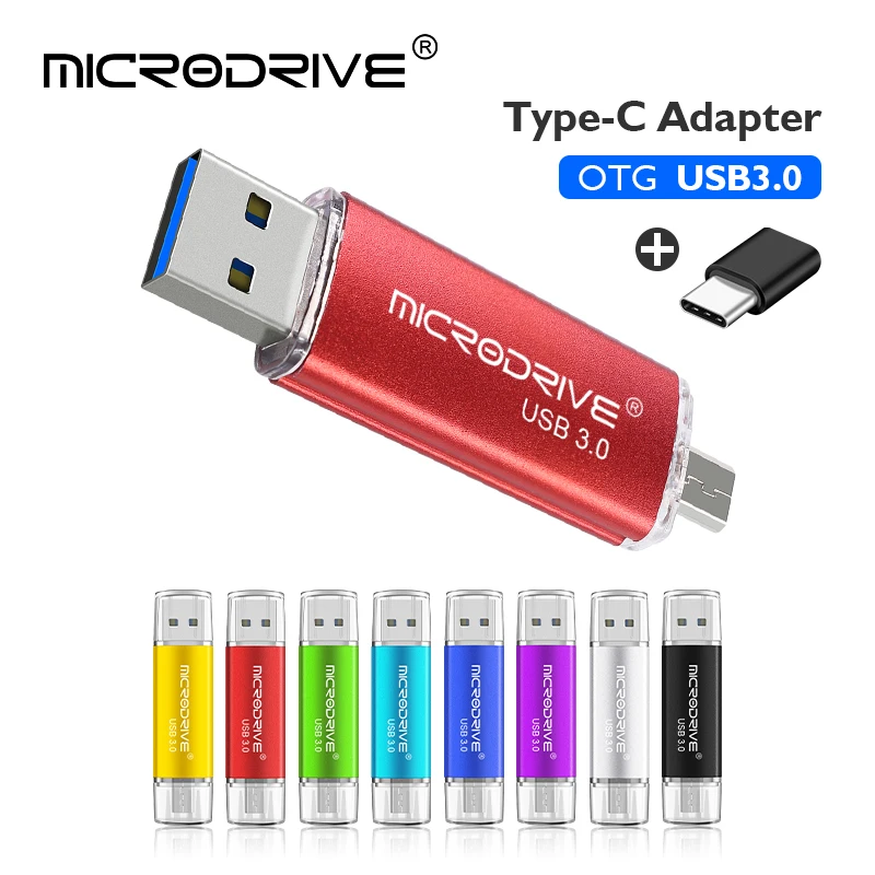 3 в 1 OTG 3,0 USB флеш-накопитель Micro-USB флеш-накопитель 128 Гб 64 ГБ 32 ГБ 16 ГБ USB-накопитель с бесплатным адаптером Type-C