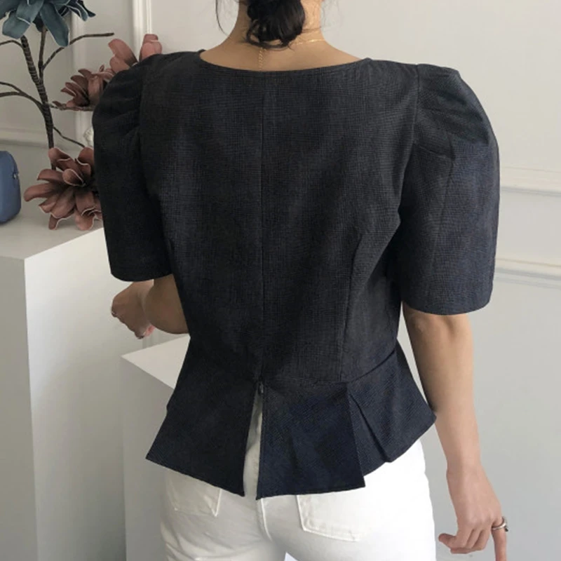 Блузка с квадратным вырезом рукавами-фонариками женские топы баской | Женская