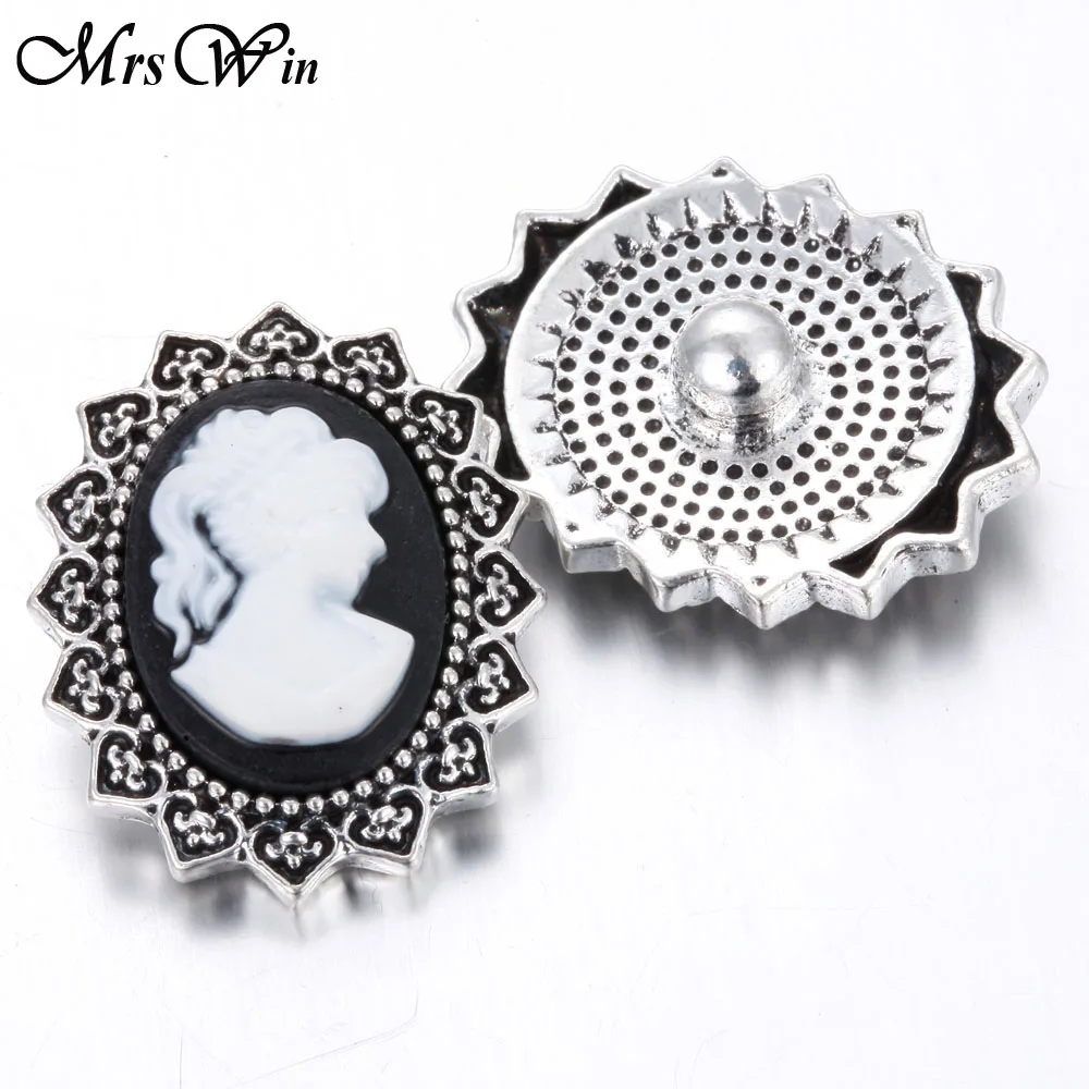6pcs/lot New  Snap Jewelry 4 Colors Beauty Head 18mm Snap Button fit Snap Bracelet Watches Women DIY Charms images - 6