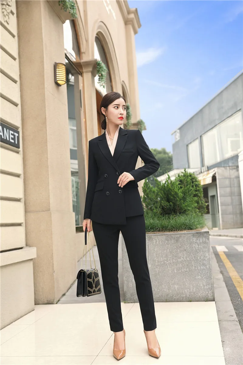 High quality women's suits white pants suit autumn and winter slim double-breasted jacket blazer Female office wear