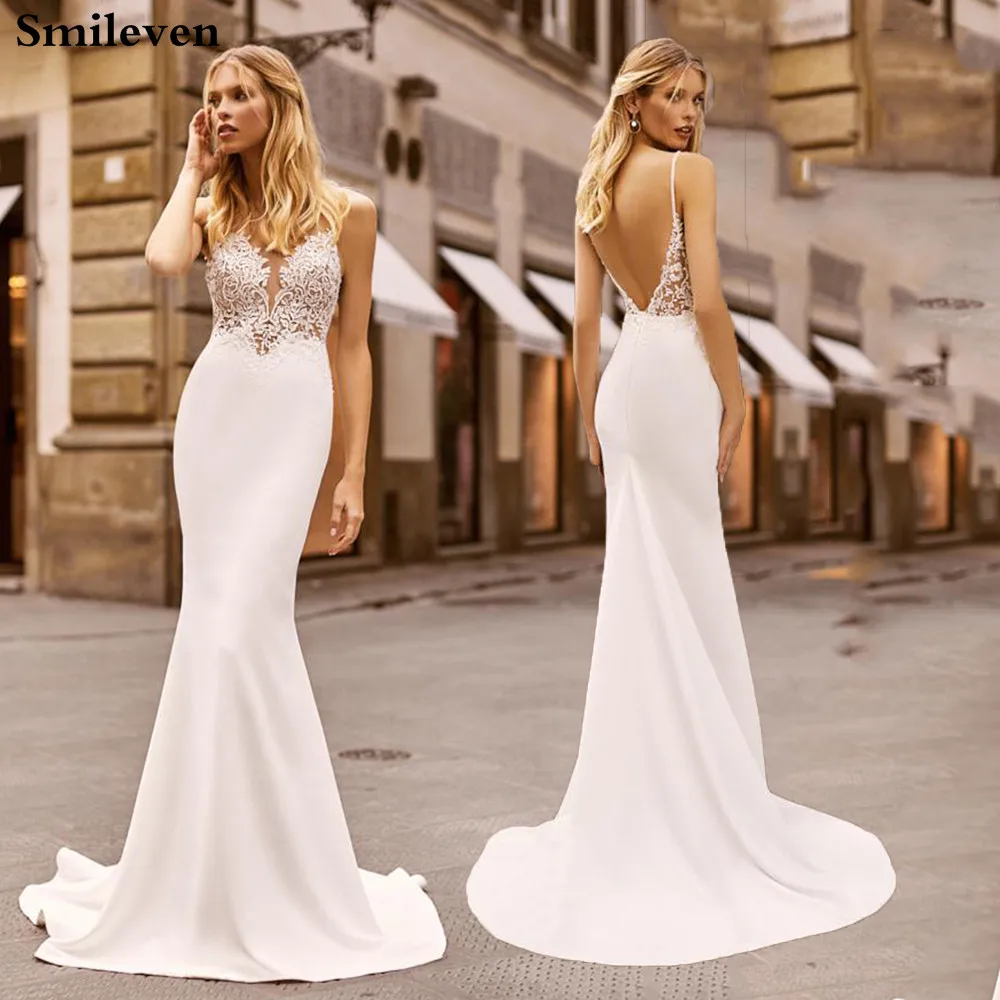 Smileven Русалка свадебное платье атласные с открытой спиной Свадебные платья Boho