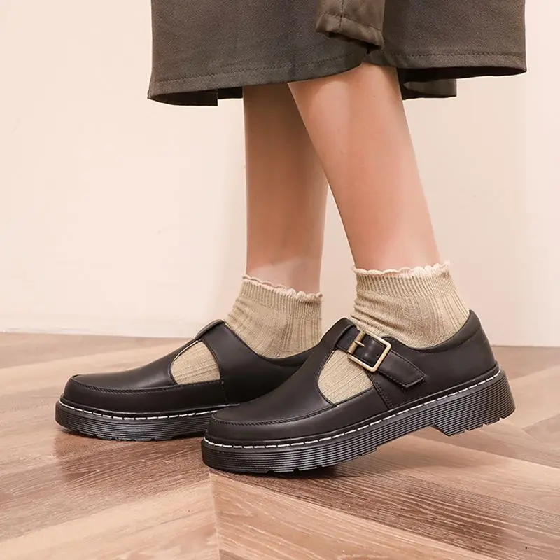 

AGODOR Women T-strap Mary Jane Pumps School Uniform Shoes Ladies Brown Pumps Casual Women Buckle Pumps Shoes Size 33-43