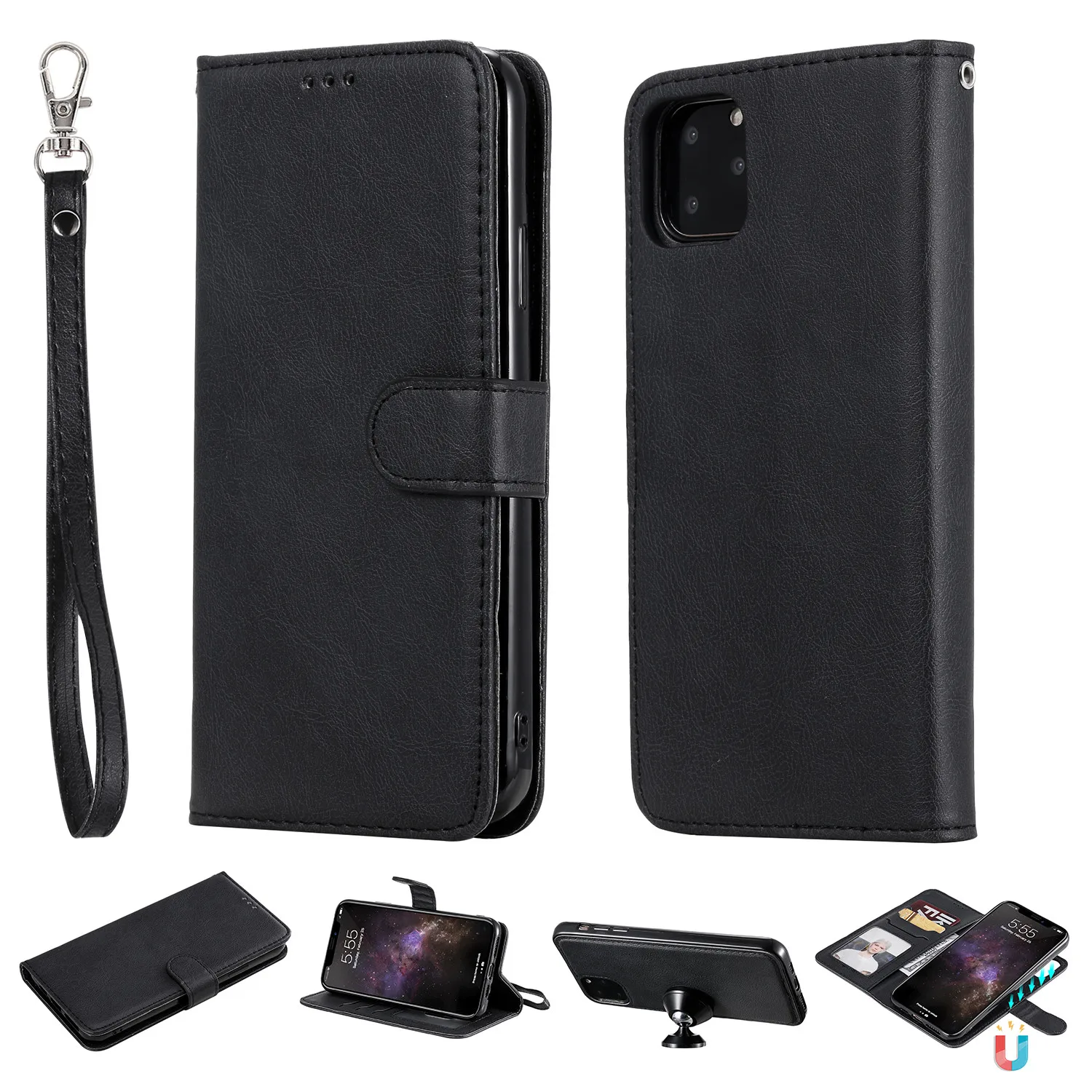

2 In 1 Card Slot Leather Magnetic Flip Stand Wallet Phone Case for Huawei honor 7A/7C/6A/9 lite/5A/9i/8C/8X/10 lite/8S/10i/8A/9A