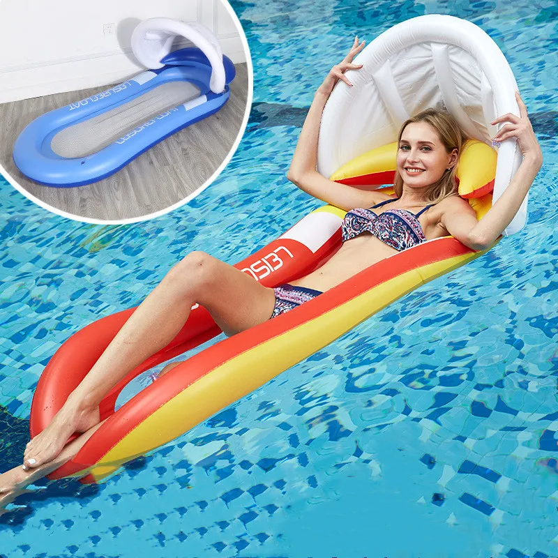

New Inflatable Covered Sunshade Floating Bed Environmental Protection PVC Folding Recliner Outdoor Water Bed Backrest Hammock