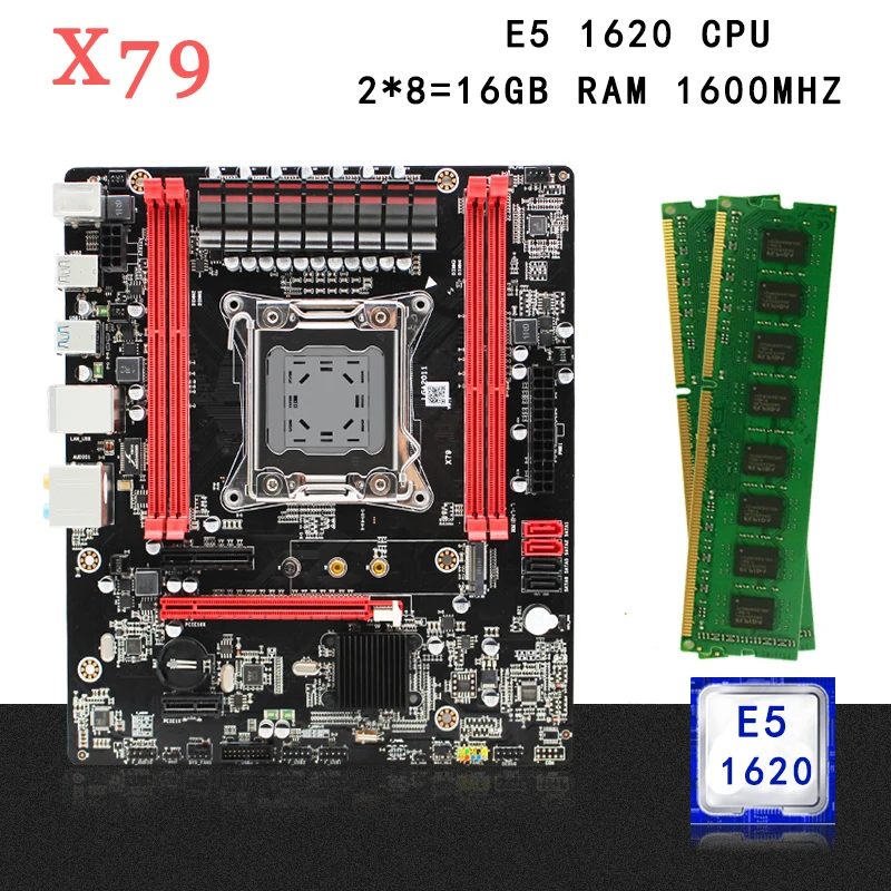 Комплект материнской платы X79 LGA 2011 2*8 ГБ 1600 МГц DDR3 память ECC REG RAM Intel Xeon E5 1620 CPU MATX NVME