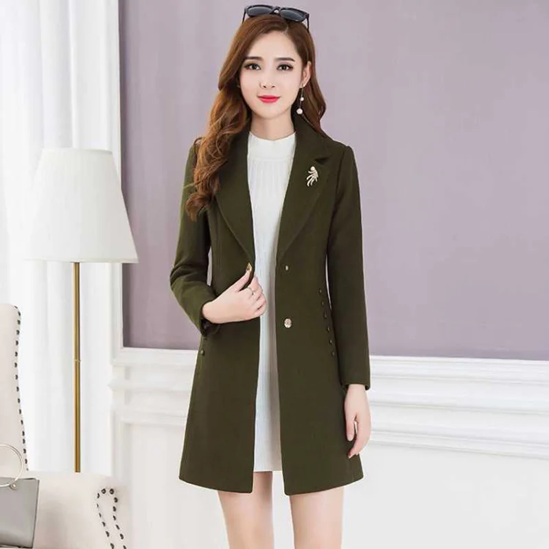 

Middle aged Woman Wool Blend Coat High Quality Winter Jacket Women Slim Woolen Coat Casual in Long Ladies Overcoat Plus Size