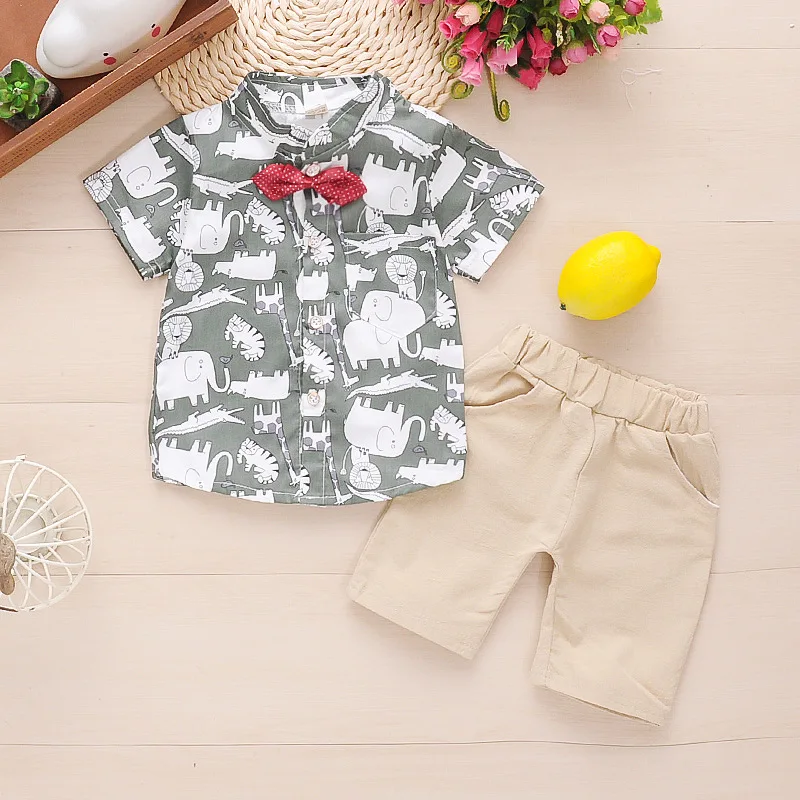 Комплекты одежды для мальчиков летняя детская Модная хлопковая футболка +