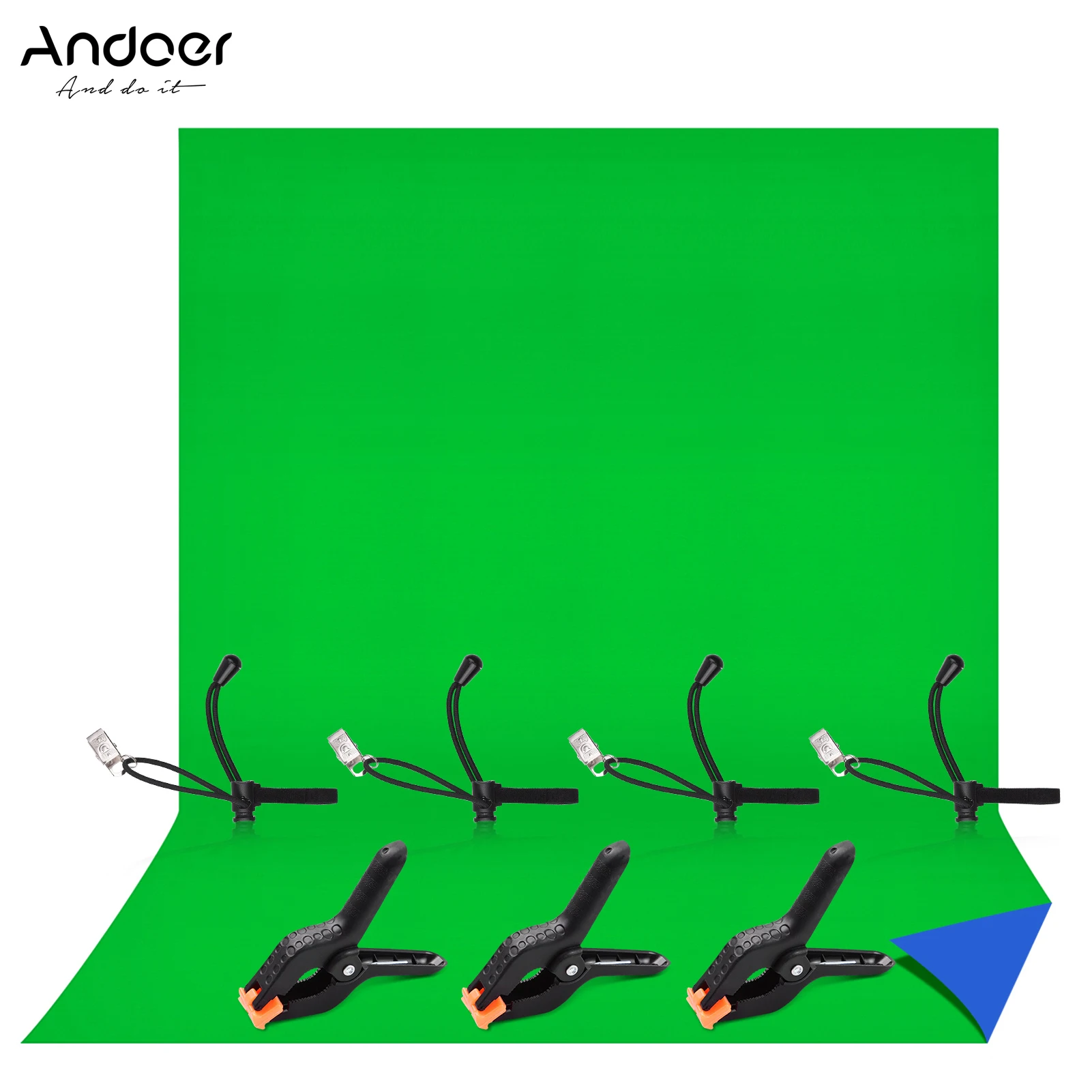 

Двухцветный фон для фотостудии Andoer 1,8*2,8 м, моющийся экран для фона из полиэстера и хлопка, 3 зажима для фона, 4 эластичных зажима
