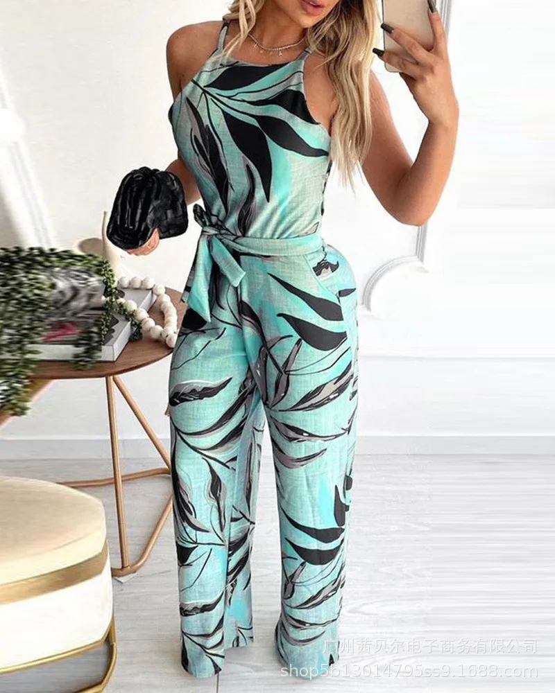 

2021 New Jumpsuit Women Subsection Botanical Seal Flower Sleeveless Trousers