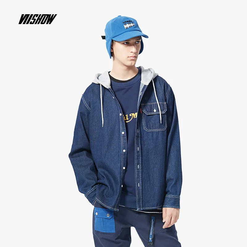 VIISHOW Новая Осенняя мужская джинсовая рубашка модная Повседневная стильная синяя