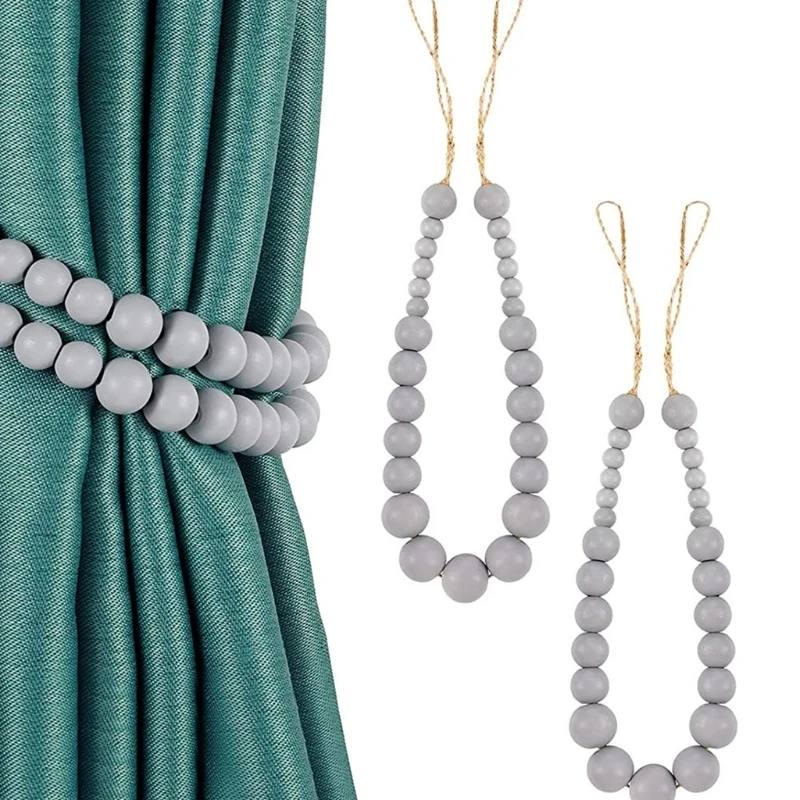 4XFA 2 шт. занавес из деревянных бусин Tieback веревочный галстук для штор с бусинами |