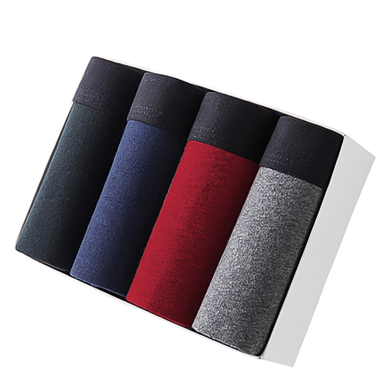 Трусы-боксеры мужские 4 шт./лот хлопок дышащие однотонные брендовые нижнее белье |