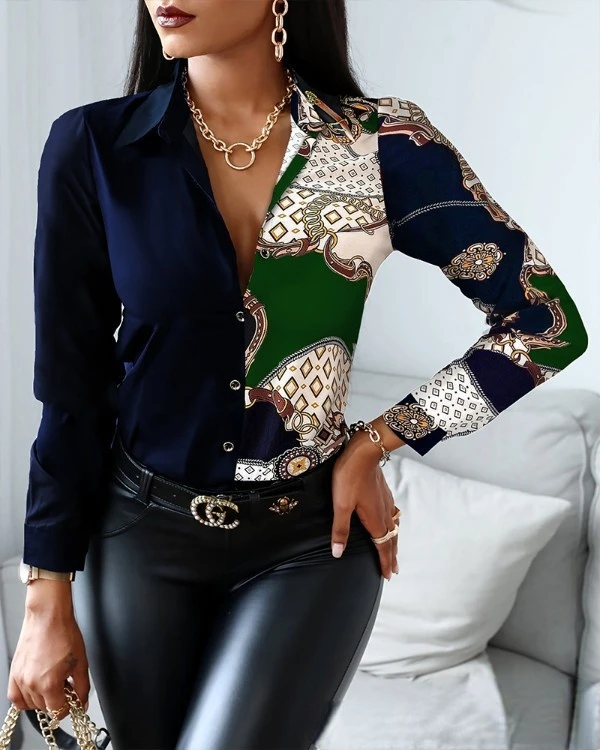 Женская Элегантная блузка с цветочным принтом Новинка осени 2021 повседневные