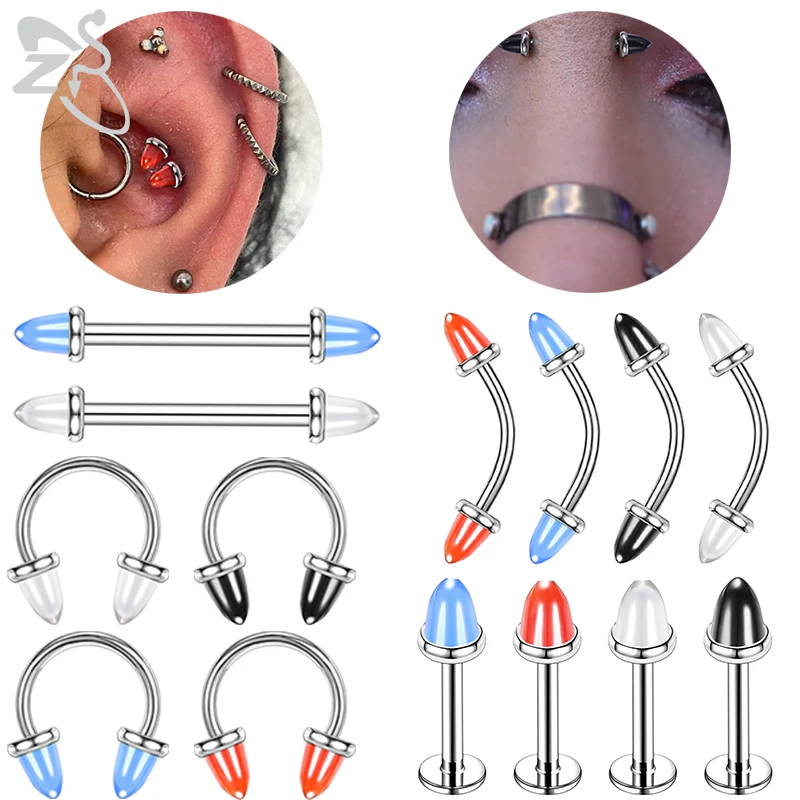 

ZS 16G 316L Stainless Steel Nose Rings for Women Agate Stone Blue Red Lip Stud Piercings Ear Helix Piercing Eyebrow Nipple Rings