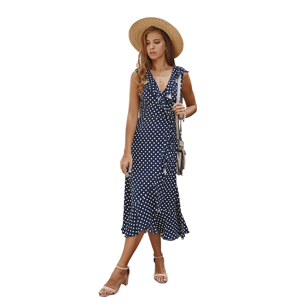 

Casual Beach Long Dress Backless Polka Dot Print Striped Women Dresses Summer Sexy Vintage Solid Color Floral Summer Dress