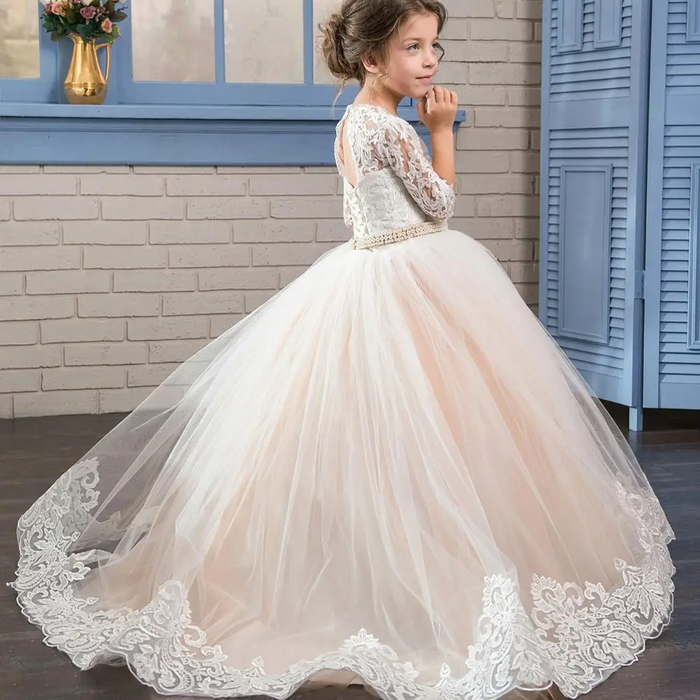 Cute Ivory Lace Short sleeves Flower Girls Dresses For Wedding Ball Gowns Halter Keyhole Back Ruched Little Prom Kids | Свадьбы и