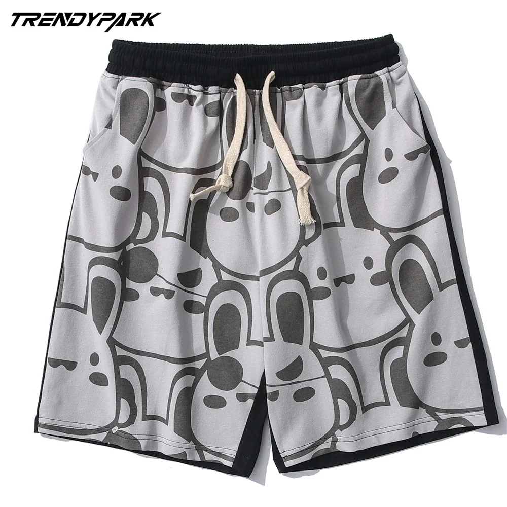 

Men's Short Funny Cartoon Printed Summer Hip Hop Oversize Pockets Streetwear Harajuku Sweatpant Drawstrings Casual Cotton Shorts