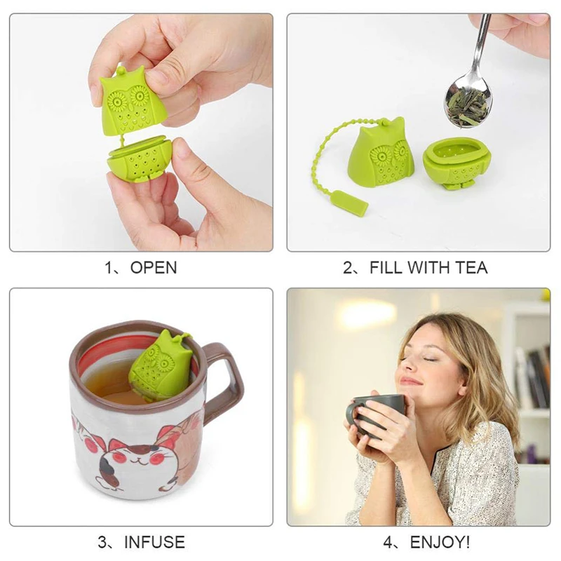 Чай заварки в форме милой совы Еда Класс силиконовый фильтр для любителей