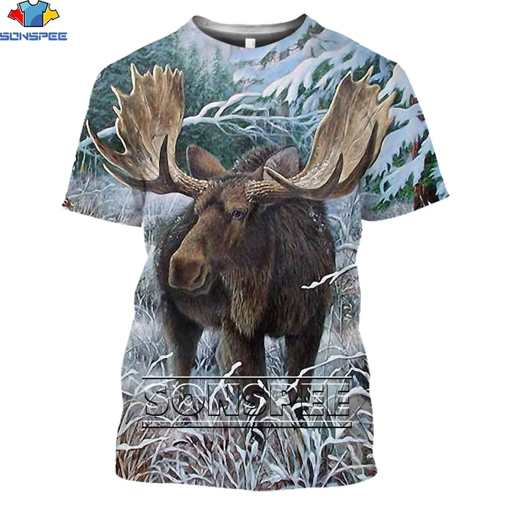 

SONSPEE Hunting Animals Moose Elk 3D Men's T-shirt Summer Casual T Shirts Fashion Streetwear Unisex Short Sleeve Harajuku Top