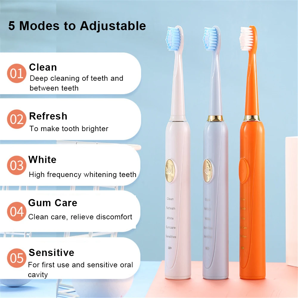 Электрическая зубная щетка пятискоростная звуковая вибрационная зарядное