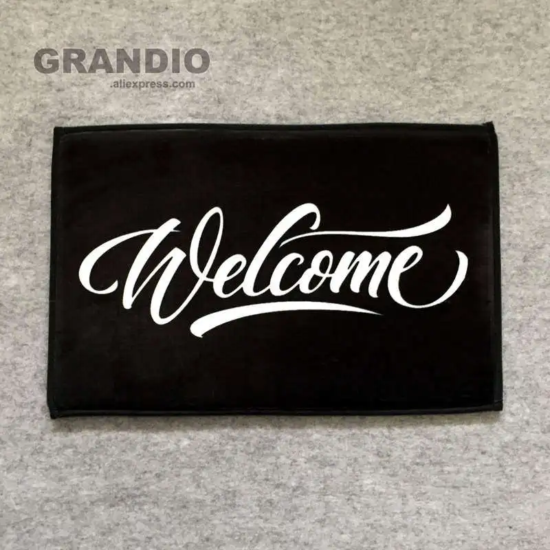 Приветствуемый дверной коврик декоративный для прихожей из черной фланелевой