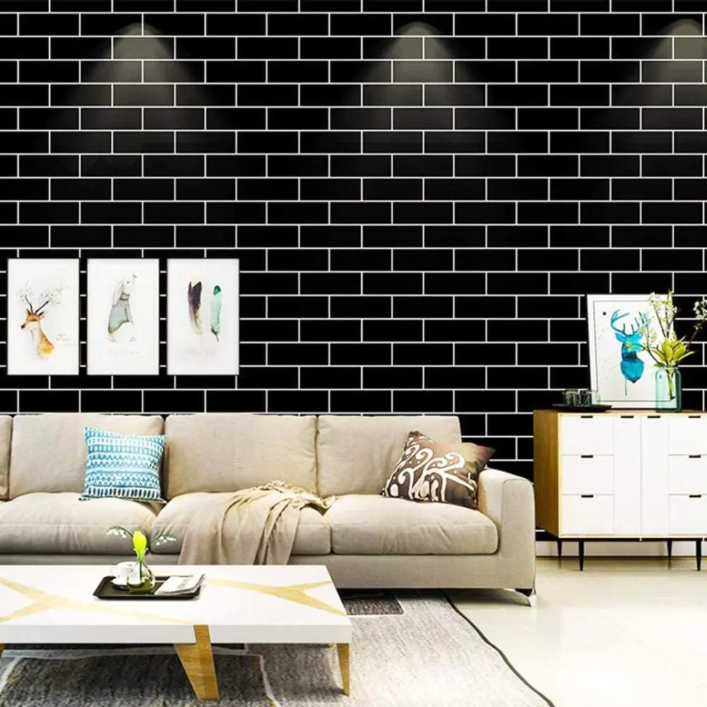 

LUCKYYJ Peel and Stick Wallpaper Removable Black Brick Wall Paper Vinyl Self Adhesive Decorative Shelf Drawer Liner Roll