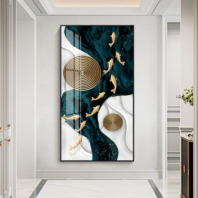 Золотистый красный карп олень ежегодное кольцо Дерево Птицы Искусство на холсте