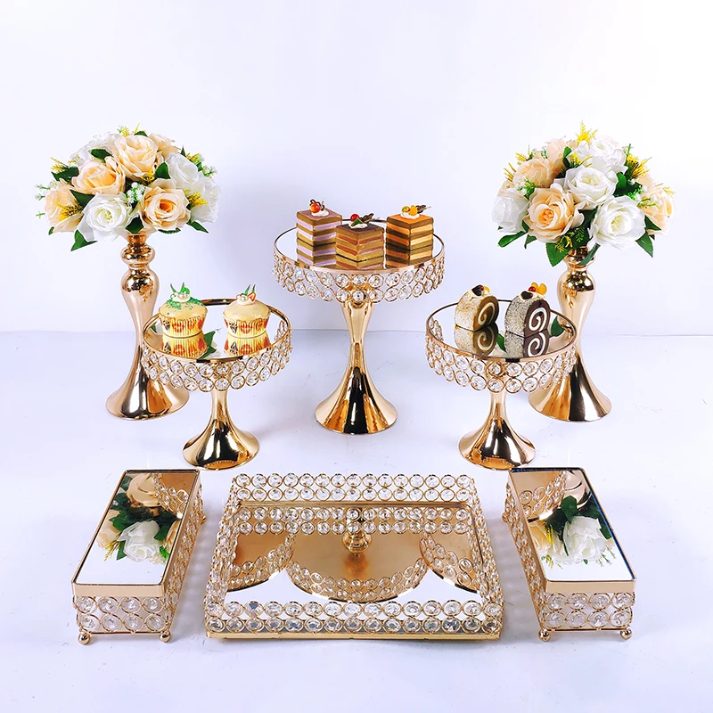 Silver Gold 7-10pcs  Electroplate Metal  Crystal Cake Stand Set Display Wedding Birthday Party Dessert  Cupcake Plate Rack