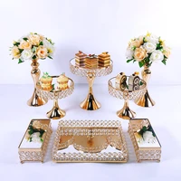 silver gold 8pcs electroplate metal crystal cake stand set display wedding birthday party dessert cupcake plate rack
