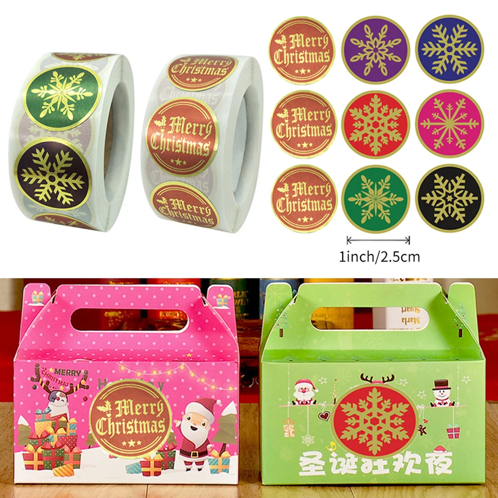 

500 шт 2,5 см веселые рождественские наклейки Золотые снежинки новогодние вечерние подарочные конверты уплотнительные этикетки Украшения
