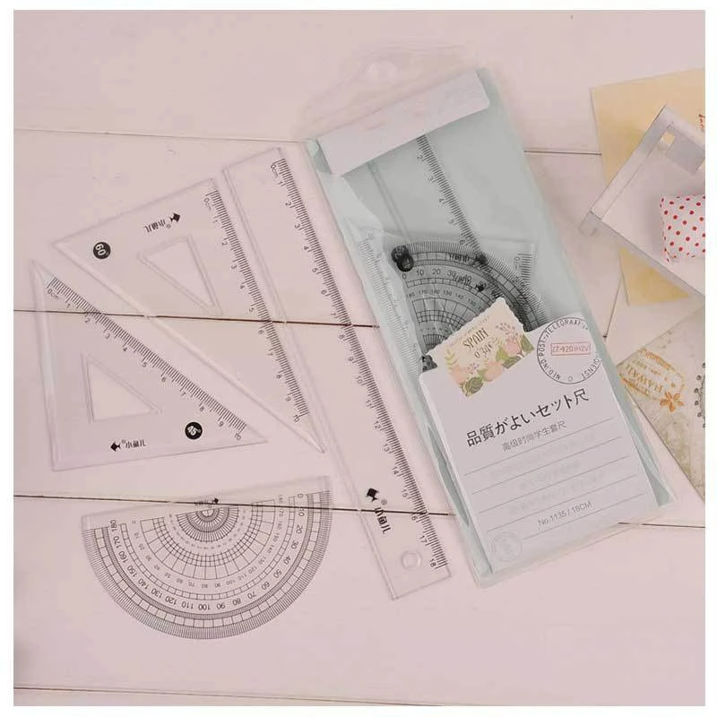 Линейка транспортир 4 шт./компл. 18 см мягкая гибкая пластиковая треугольная