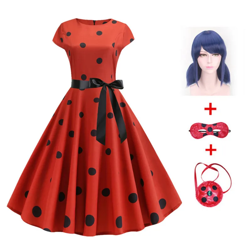 Fantasia/костюмы Красного жука для взрослых Женское платье Карнавальный парик в