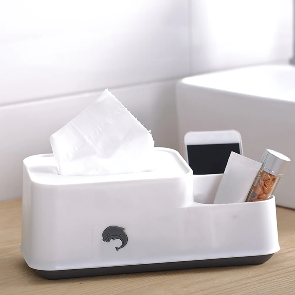 

Tissue Box with 2 Compartments Desktop Organizer Multi-purpose for Home and Office