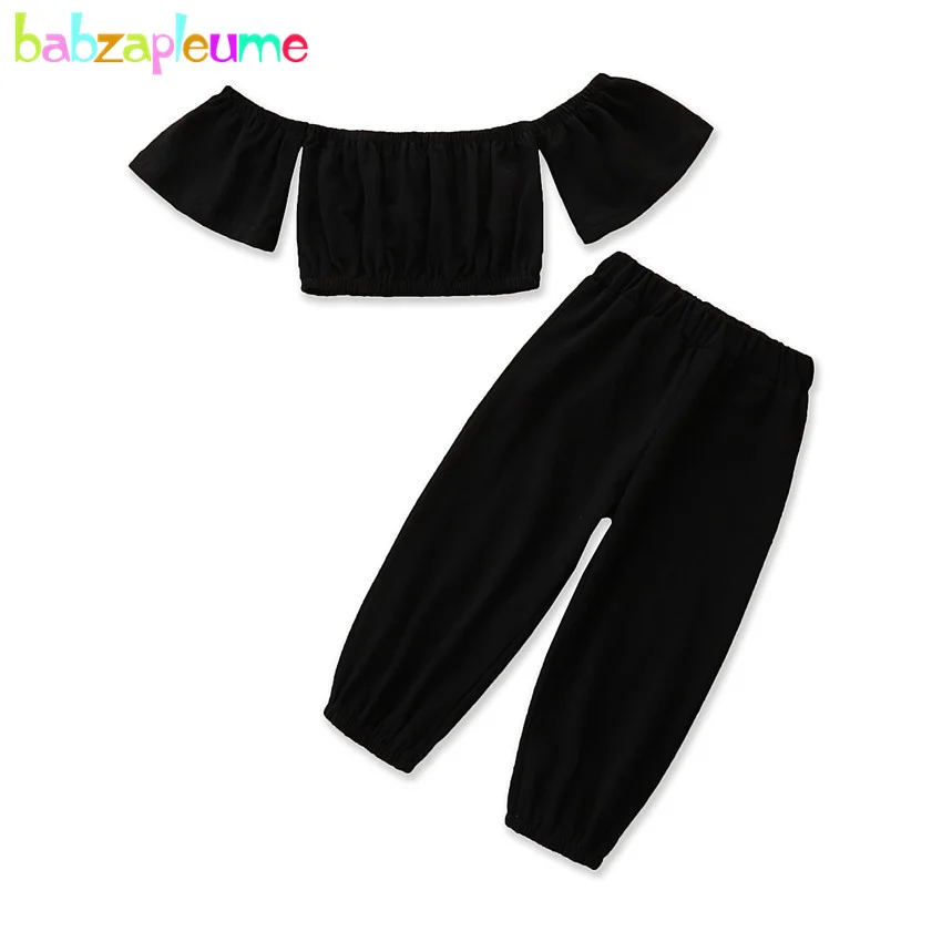 

babzapleume Summer Baby Girls Boutique Outfits Fashion Black Cotton Children T-shirt+Pants Toddler Clothes Kids Clothing Set 059