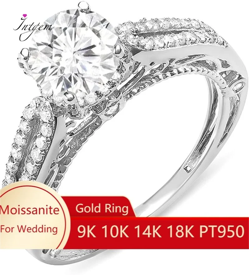 

S925 Sterling Silver White Gold Round Moissanite Diamond Ladies Spilt Shank Engagement Bridal Ring Wdding Gift 1ct Gemstone Ring