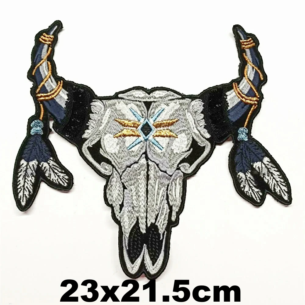 

DIY large embroidery big cow skull animal cartoon patches for clothing QR-3261