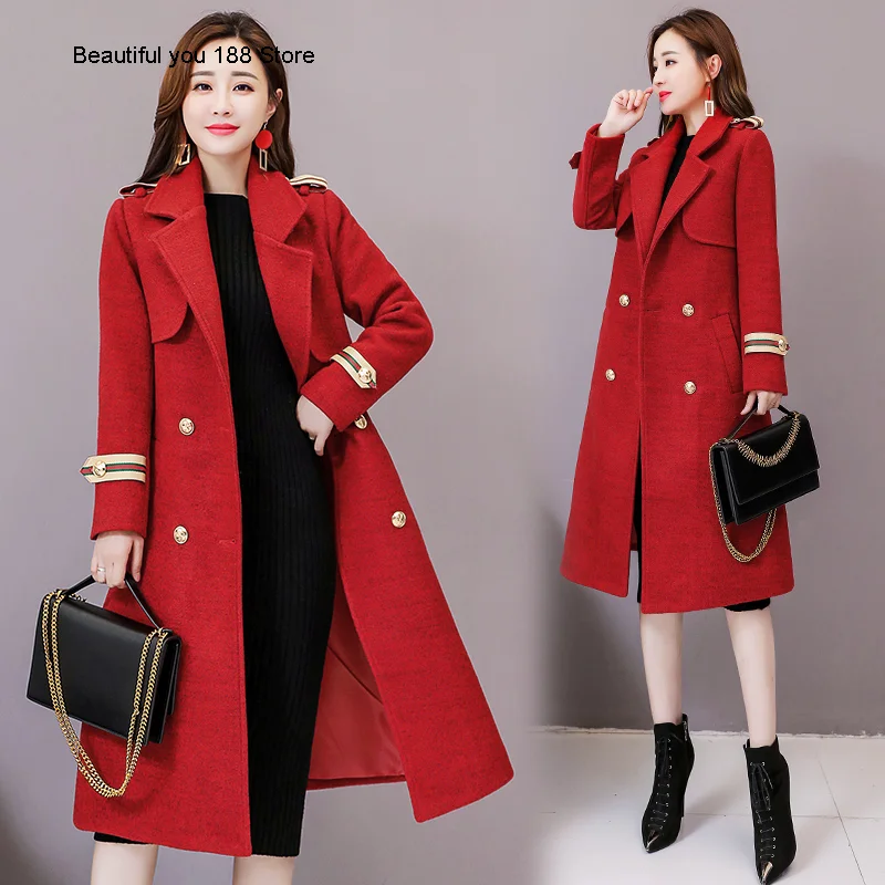 

Women's woolen coat mid-length 2020 Spring and Autumn New Korean style waist slimming fashion British style woolen coat fashion