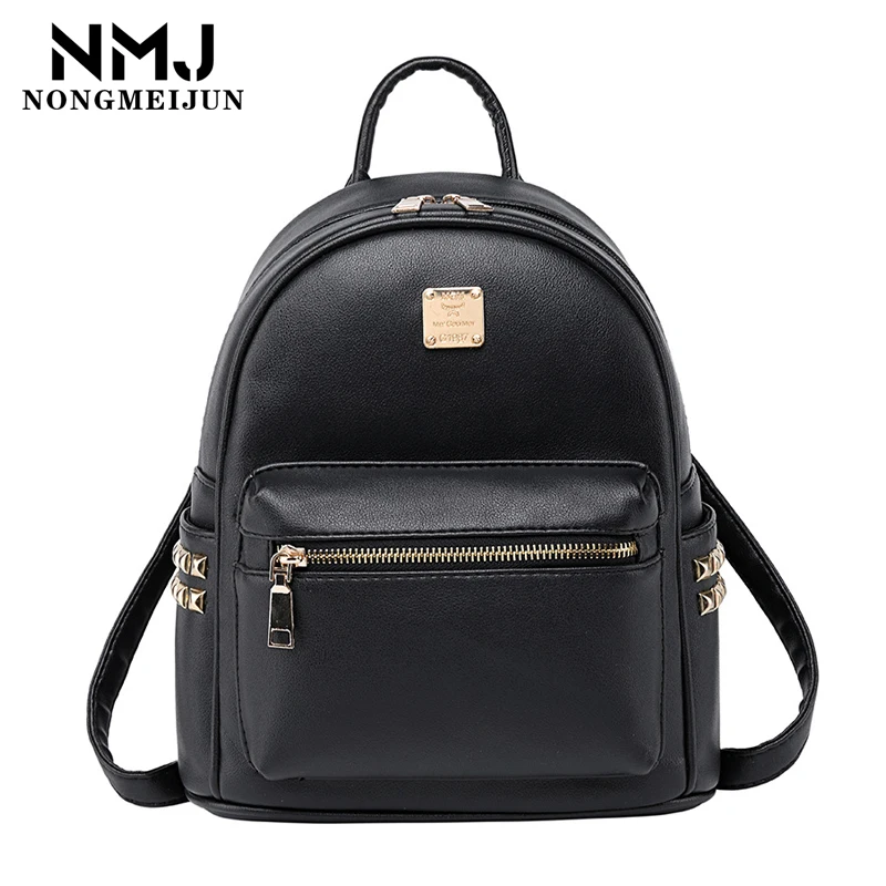 

NMJ Small Women's Backpack Summer PU Leather Rivet Design Women's Bag Fashion Simple Trend Female Multifunction Mini Travel Bags