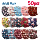 50 шт., одноразовые маски для лица с рисунком Санта-Клауса, снеговика