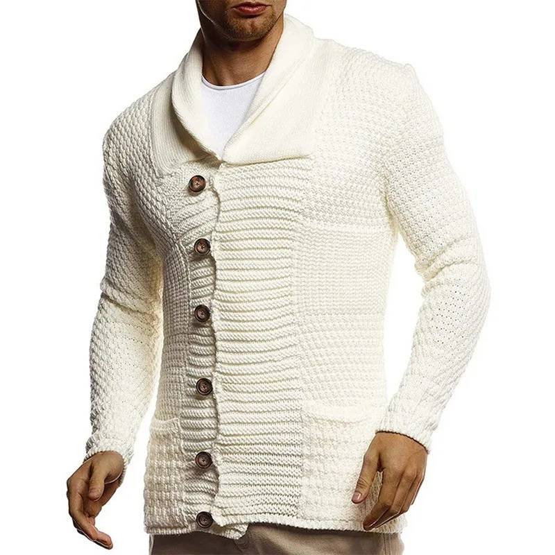 

Puimentiua Winter Sweatercoat Autumn Men Solid Color Knitted Sweater Turndown Collar Buttons Suit Cardigan Warm Jacket Male Coat