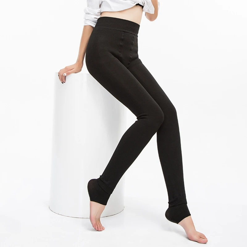 Леггинсы с высокой талией теплые штаны Зимние флисовые леггинсы черные зимние